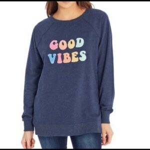 NEW Wildfox Good Vibes Navy Crewneck Fleece Pullover Sweatshirt size Medium